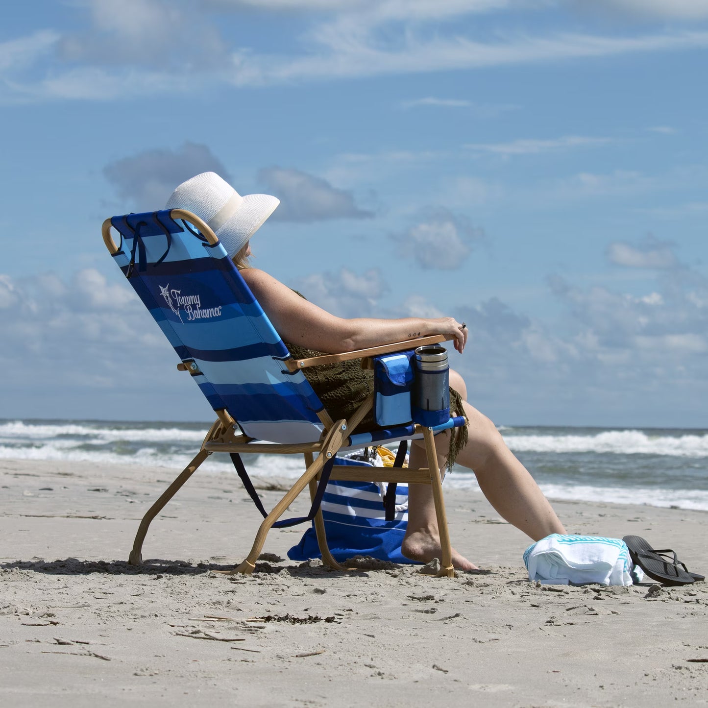 Tommy Bahama Hi-Boy Beach Chair - Blue Stripes