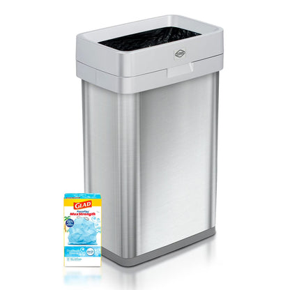 Clorox 13 Gallon Open Top Stainless Steel Trash Can with Anti-Microbial Odor Protection Including GLAD 45ct 13 Gallon Bags