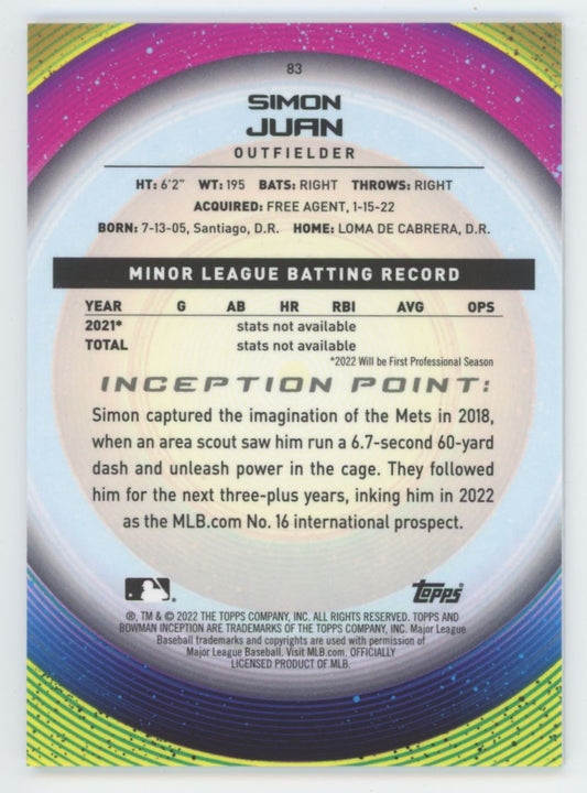 2022 Bowman Inception Simon Juan #83 New York Mets