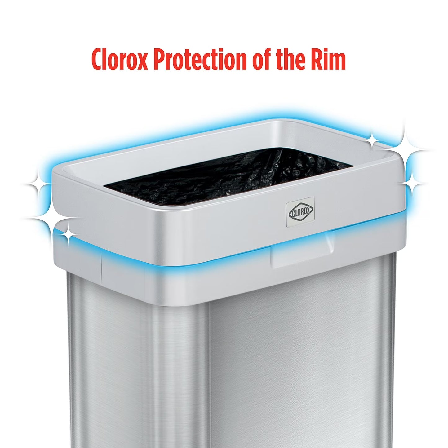 Clorox 13 Gallon Open Top Stainless Steel Trash Can with Anti-Microbial Odor Protection Including GLAD 45ct 13 Gallon Bags