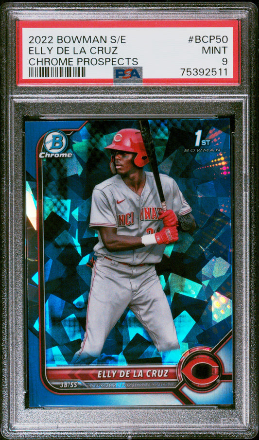 2022 Bowman Sapphire Edition 1st Chrome Prospects Elly De La Cruz #BCP-50 Reds PSA 9 Mint