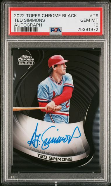 2022 Ted Simmons On-Card AUTO Topps CHROME BLACK #CBA-TS Cardinals PSA 10 GEM Mint