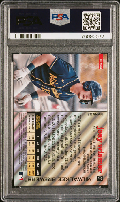 2022 Bowman Heritage Chrome Prospects Gold Lava Refractor 03/50 Joey Wiemer #94 PSA 9 Mint POP 1