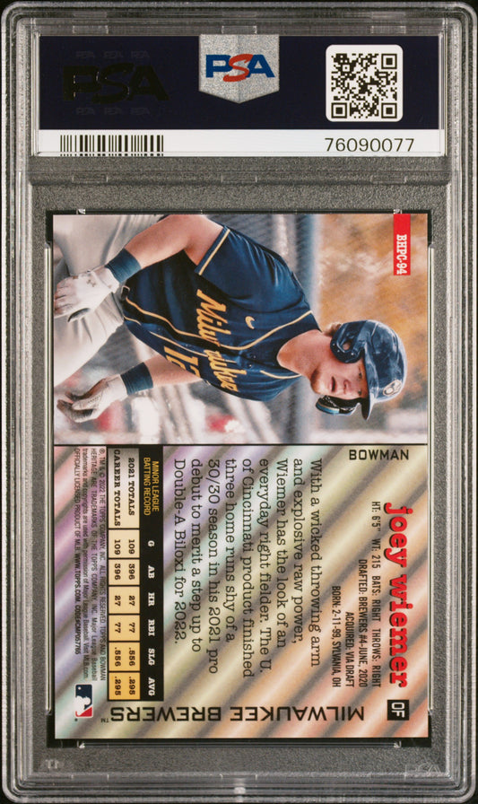 2022 Bowman Heritage Chrome Prospects Gold Lava Refractor 03/50 Joey Wiemer #94 PSA 9 Mint POP 1