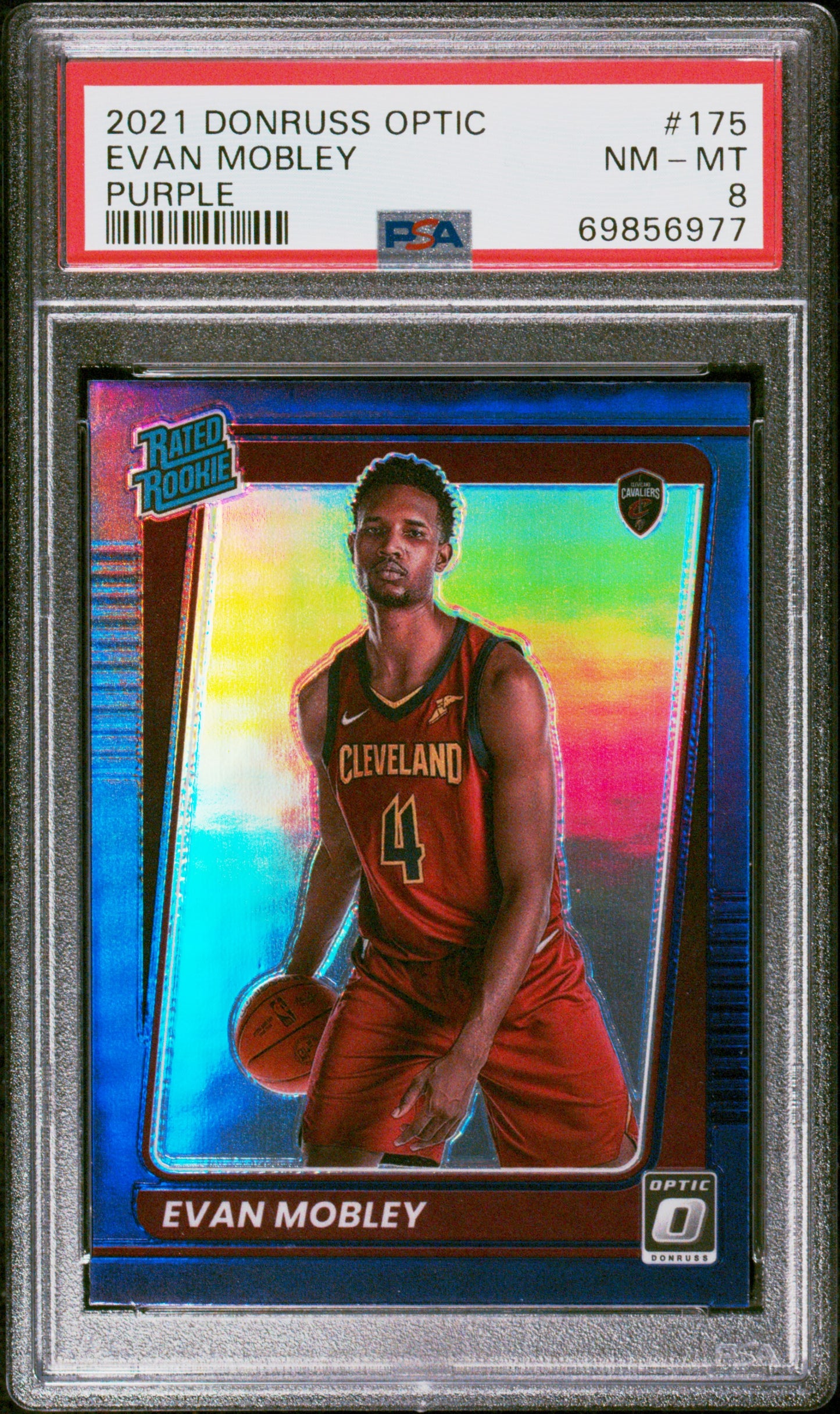 2021-22 Donruss Optic Evan Mobley Purple Prizm Rated Rookie RC #175 Cavaliers PSA 8 NM-MT