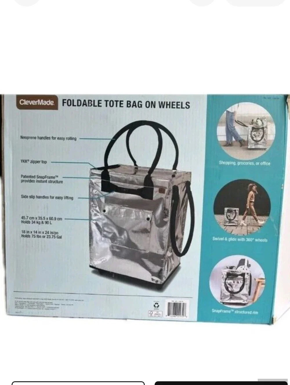 CleverMade Foldable Tote Bag on Wheels - Choose Your