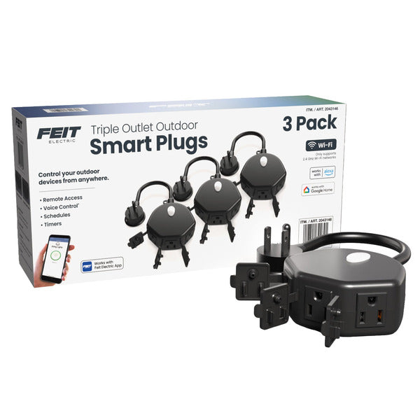 Feit Electric Triple Outlet Outdoor Wi-Fi Smart Plugs, 3-Pack - photo 3