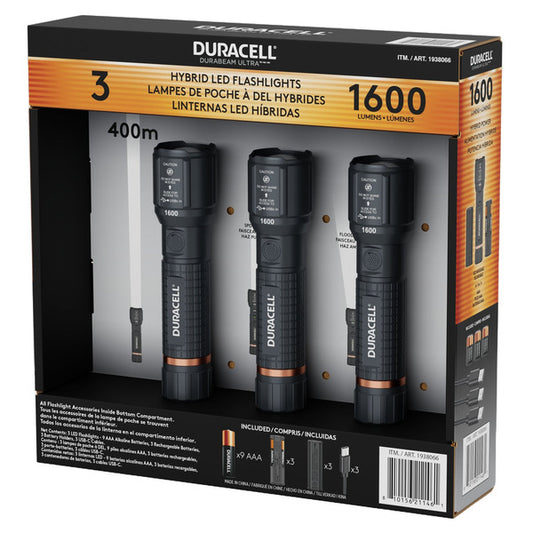 Duracell 1600-Lumen Hybrid Power LED Flashlights, 3-Pack - photo 1