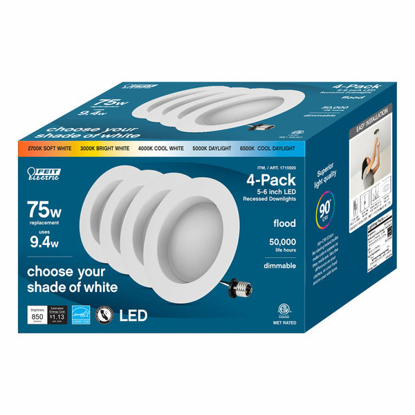 Feit Electric LED 75W Replacement, Dimmable, 4-pack Open Box