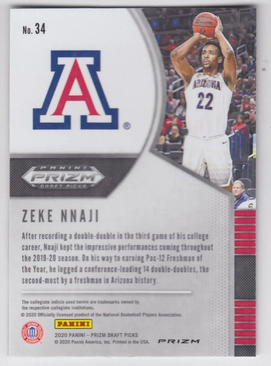 2020 Panini Prizm Draft Picks Silver Prizm Zeke Nnaji RC #34