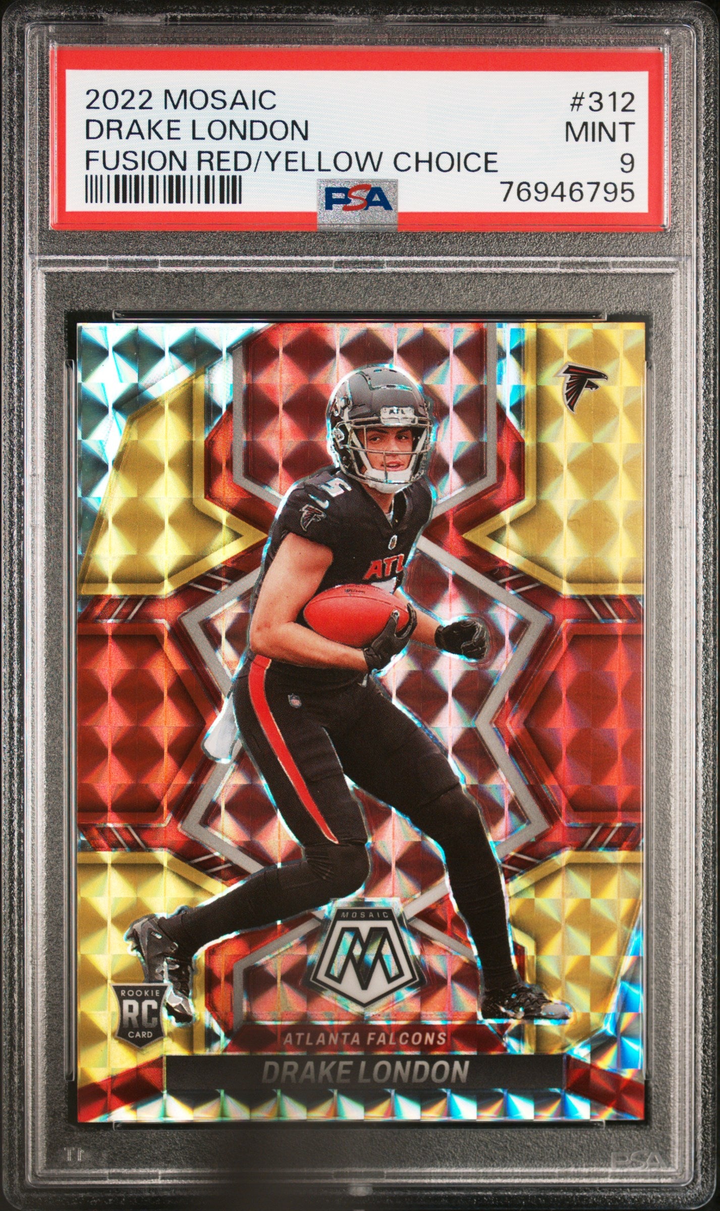 2022 Panini Mosaic Fusion Red/Yellow Choice id#/80 Drake London Rookie #312 PSA 9 Mint - walk-of-famesports