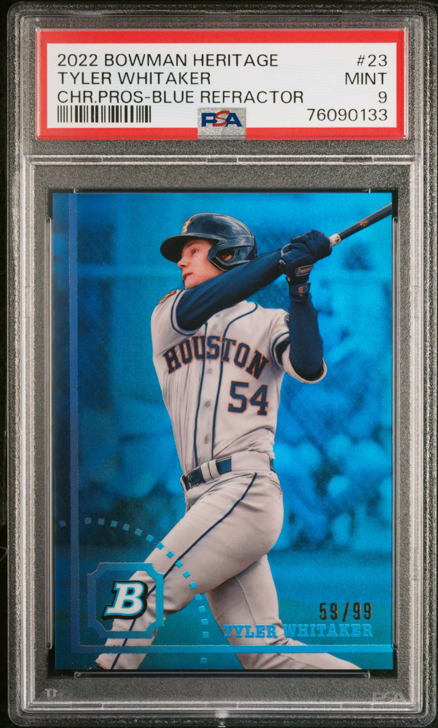 2022 Bowman Heritage Blue Refractor 59/99 Tyler Whitaker #23 PSA 9 Mint POP 1