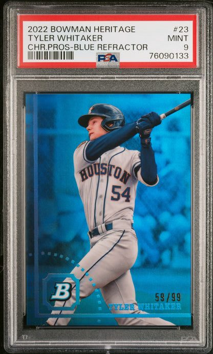 2022 Bowman Heritage Blue Refractor 59/99 Tyler Whitaker #23 PSA 9 Mint POP 1