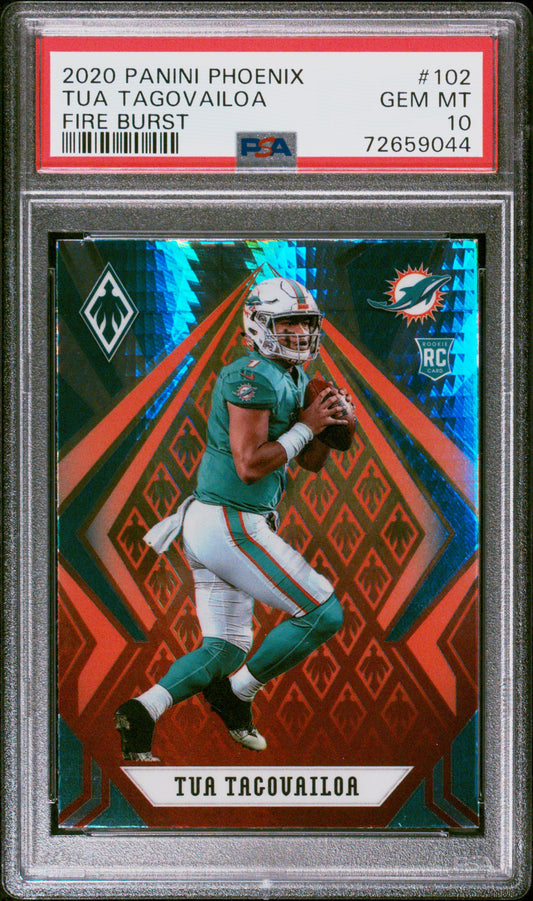 2020 Panini Phoenix Fire Burst Tua Tagovailoa Rookie #102 Miami Dolphins PSA 10 Mint