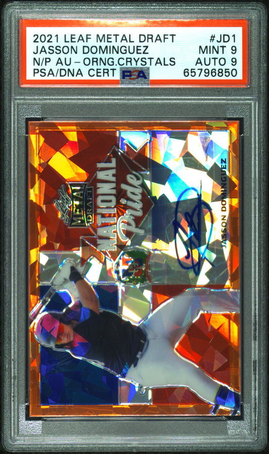 2021 Leaf Metal Draft Auto Orange Crystals 1/3 Jasson Dominguez #JD1 Yankees PSA 9