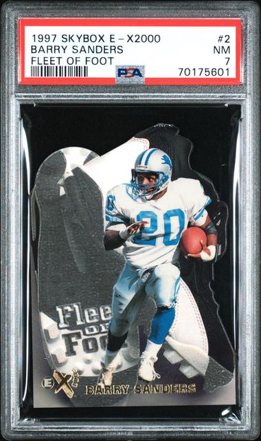 1997 SKYBOX E-X2000 BARRY SANDERS #2 FLEET OF FOOT DIE-CUT PSA 7