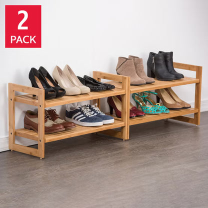Bamboo 2-Tier Shoe Rack Storage Organizer – Set of 2