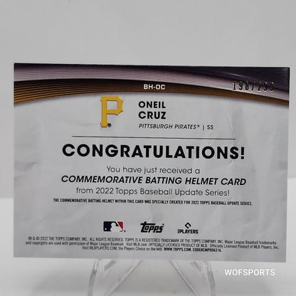 2022 Topps Update Commemorative Batting Helmet 198/299 Oneil Cruz #BH-OC Pittsburgh Pirates