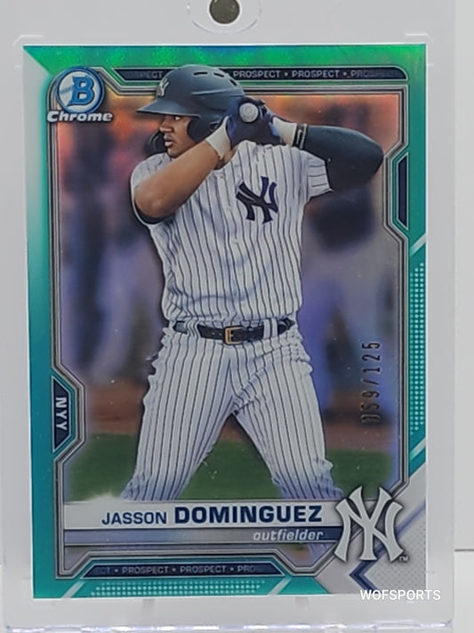 2021 JASSON DOMINGUEZ RC 59/125 BOWMAN CHROME Aqua REFRACTOR #BCP-213 YANKEES