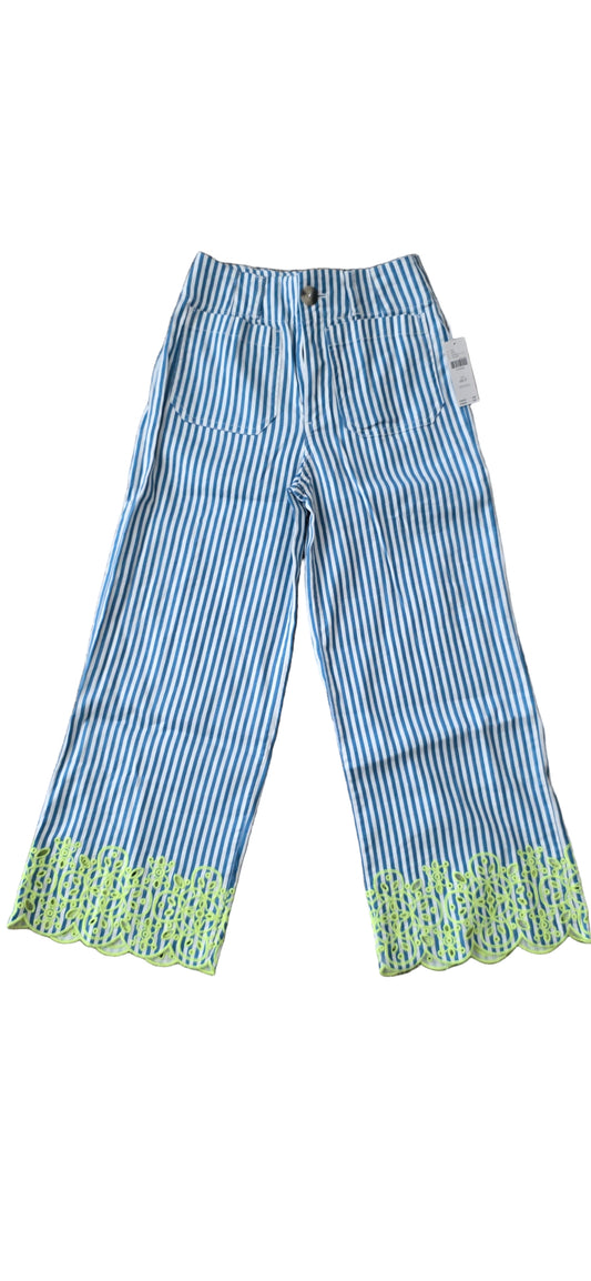 Anthropologie Maeve The Colette Cropped Wide-Leg Pants Embroidered Linen Sz 00