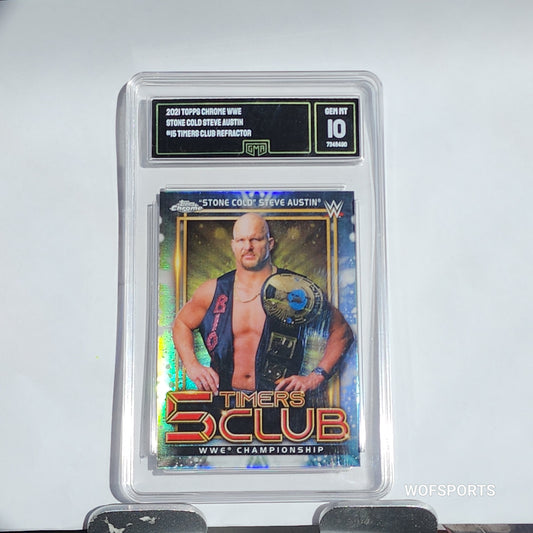 2021 Topps Chrome WWE Times Clubs Refractor Stone Cold Steve Austin #15 GMA Gem Mint 10