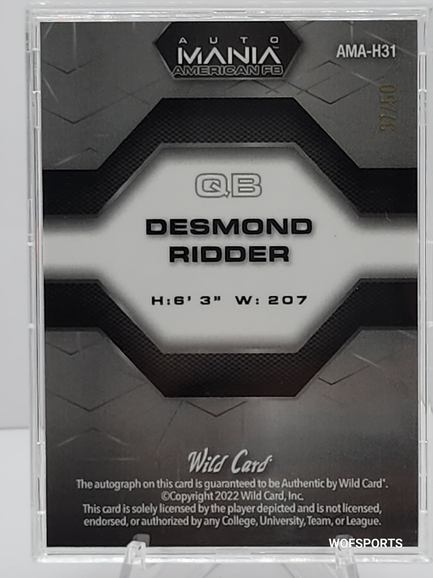 2022 Wild Card Auto Mania #AMA-H31 Desmond Ridder /50 Atlanta Falcons
