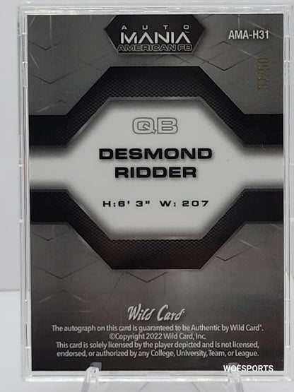 2022 Wild Card Auto Mania #AMA-H31 Desmond Ridder /50 Atlanta Falcons