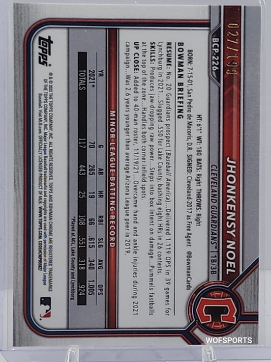 2022 Bowman Chrome Pink Shimmer Refractor /199 Jhonkensy Noel #BCP-226 Guardians