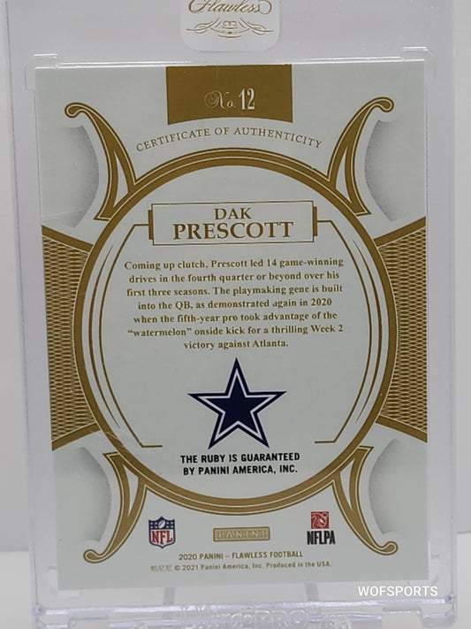 2020 Panini Flawless Football Gems Ruby #12 Dak Prescott 09/20 Dallas Cowboys