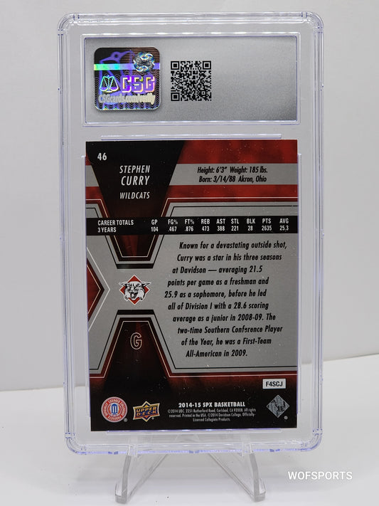 2014 Upper Deck SPx Basketball #46 STEPHEN CURRY Davidson Wildcats MINT CSG 9
