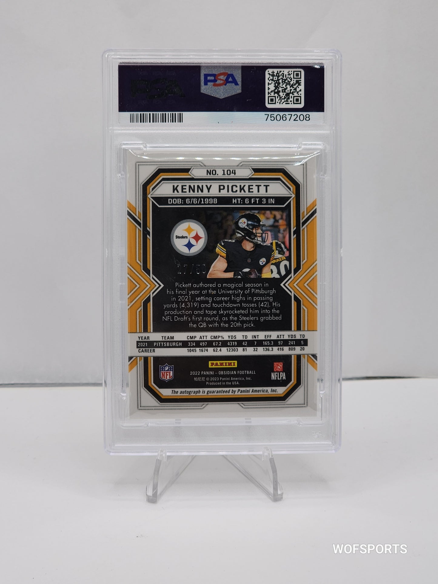 2022 Panini Obsidian Kenny Pickett #104 Auto Electric Etch Green Rookies #/50 RC Pittsburgh Steelers PSA 8/10 Auto