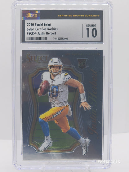 2020 Panini Select Certified Rookies Justin Herbert #SCR-4 CSG GEM Mint 10