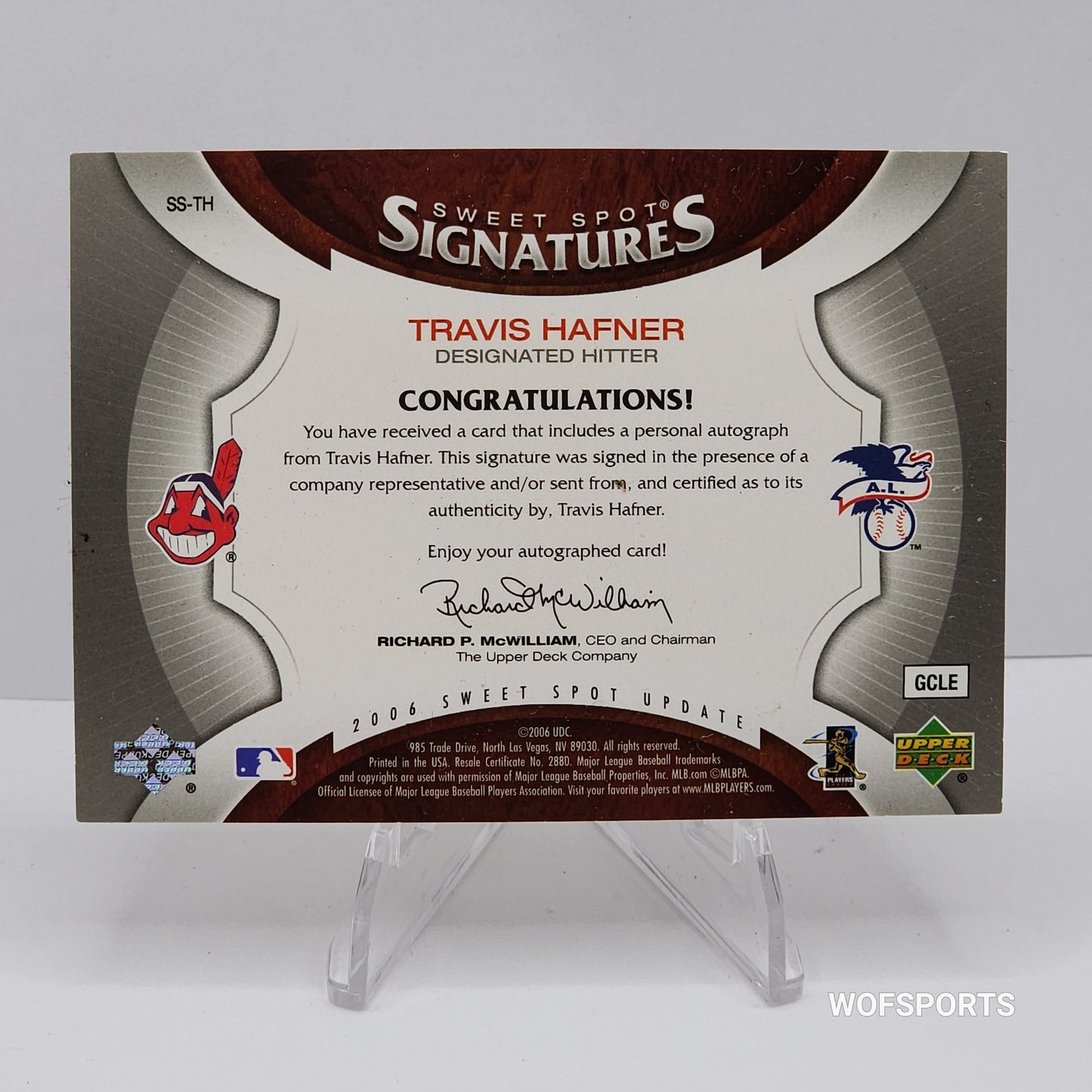 2006 UP Sweet Spot Signatures /299 Travis Hafner # SS-TH Guardians