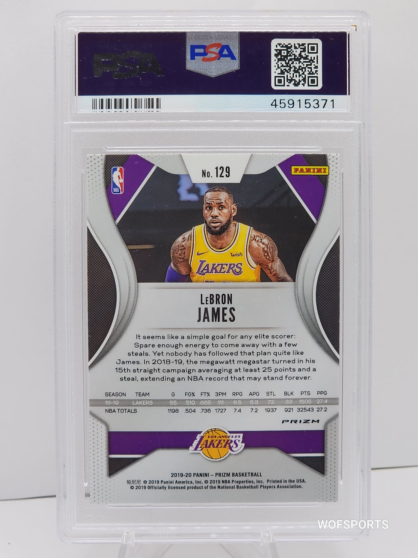 2019 Prizm Prizms Orange Ice Lebron James #129 PSA 9 Mint LA Lakers