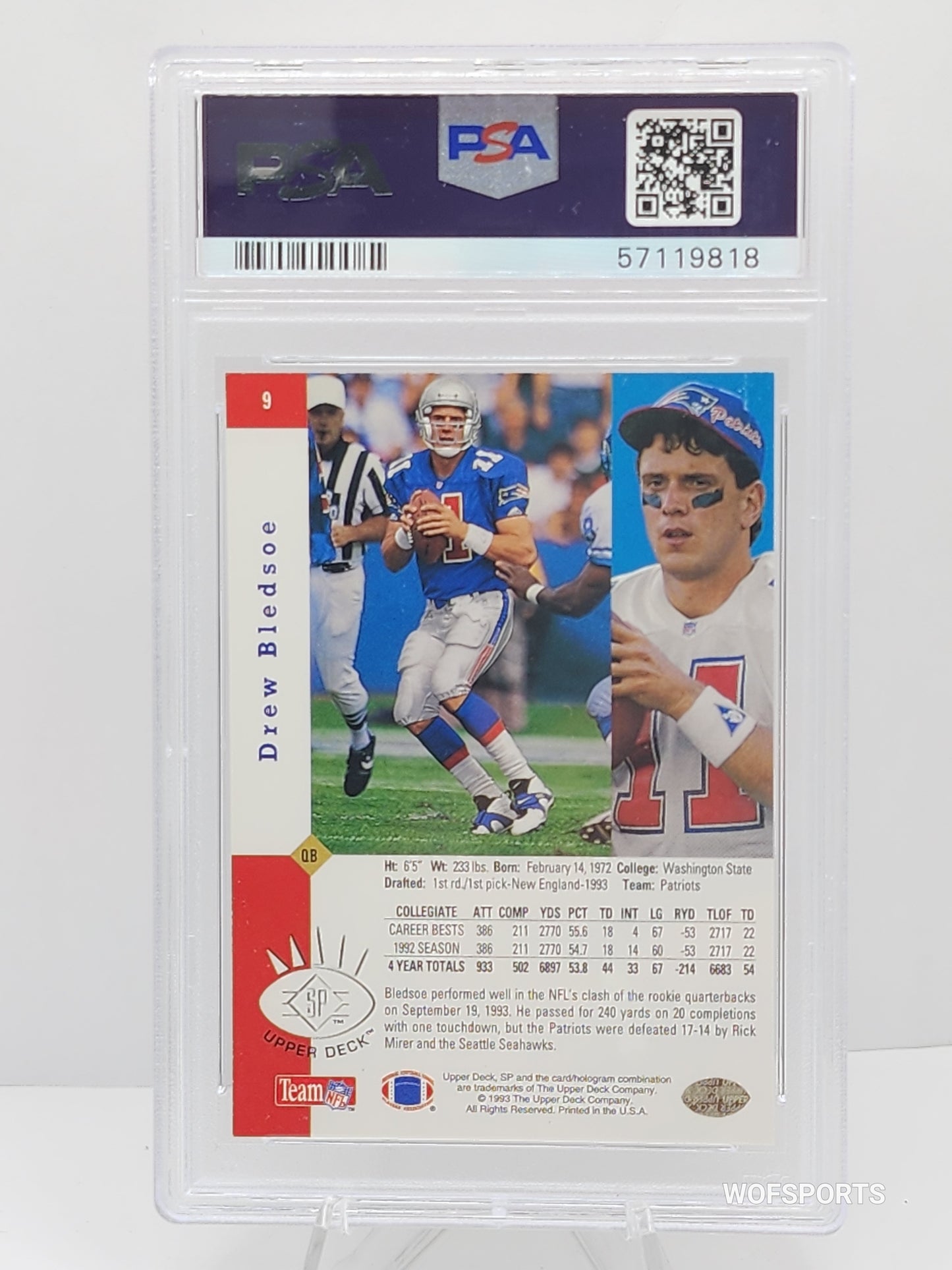 1993 Upper Deck SP Drew Bledsoe Foil #9 New England Patriots PSA 8