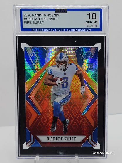 2020 Panini Phoenix Fire Burst D'Andre Swift RC Detroit Lions #109 ISA GEM Mint 10