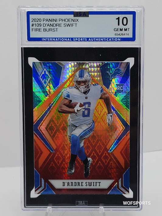 2020 Panini Phoenix Fire Burst D'Andre Swift RC Detroit Lions #109 ISA GEM Mint 10