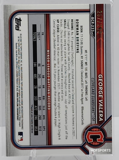 2022 Bowman Chrome Prospects Speckle Refractor 257/299 George Valera #BCP-233 Guardians