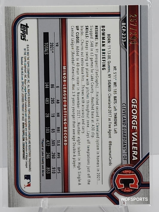 2022 Bowman Chrome Prospects Speckle Refractor 257/299 George Valera #BCP-233 Guardians