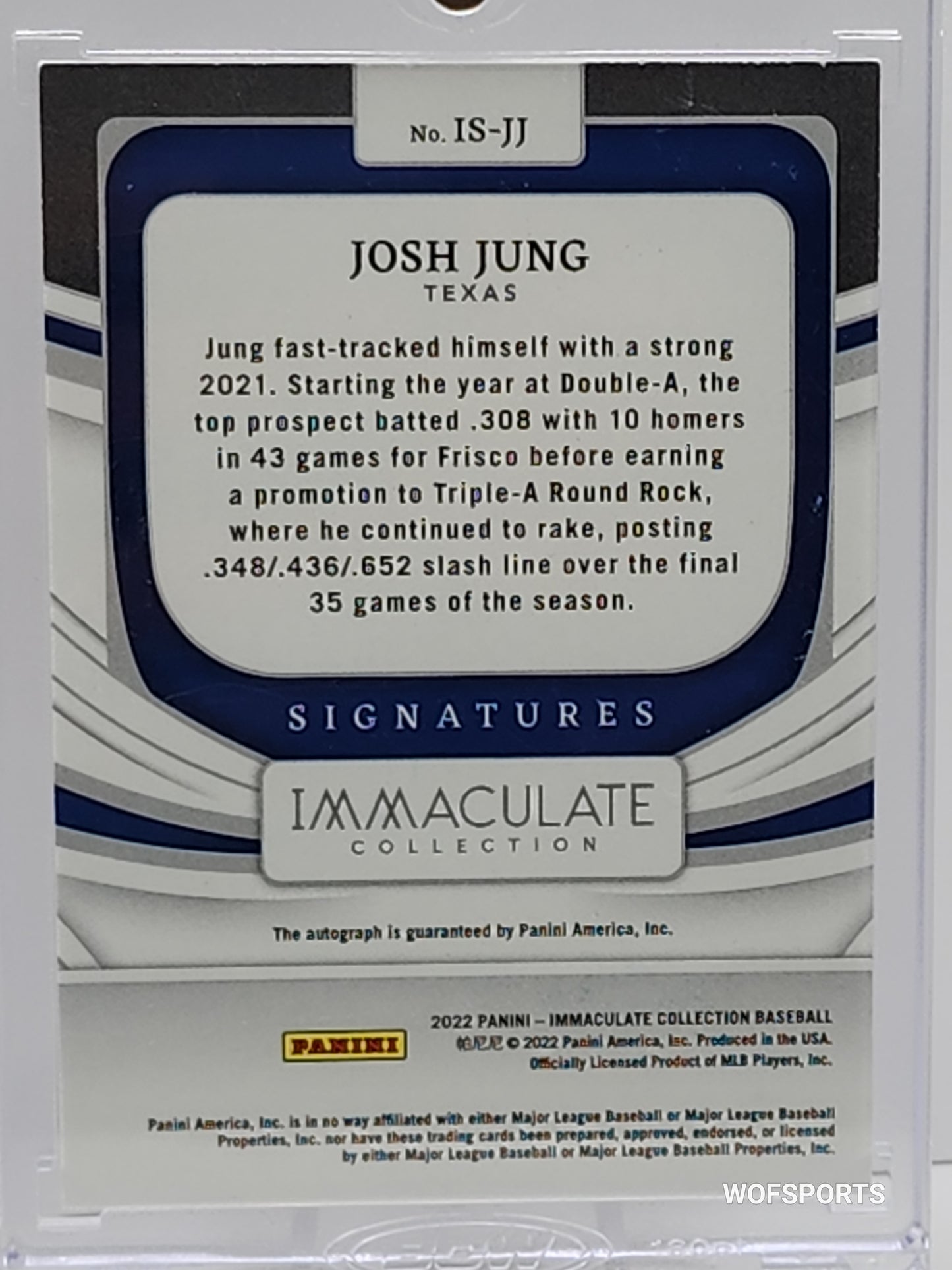 2022 Panini Immaculate Signature 11/25 Josh Jung Auto #IS-JJ