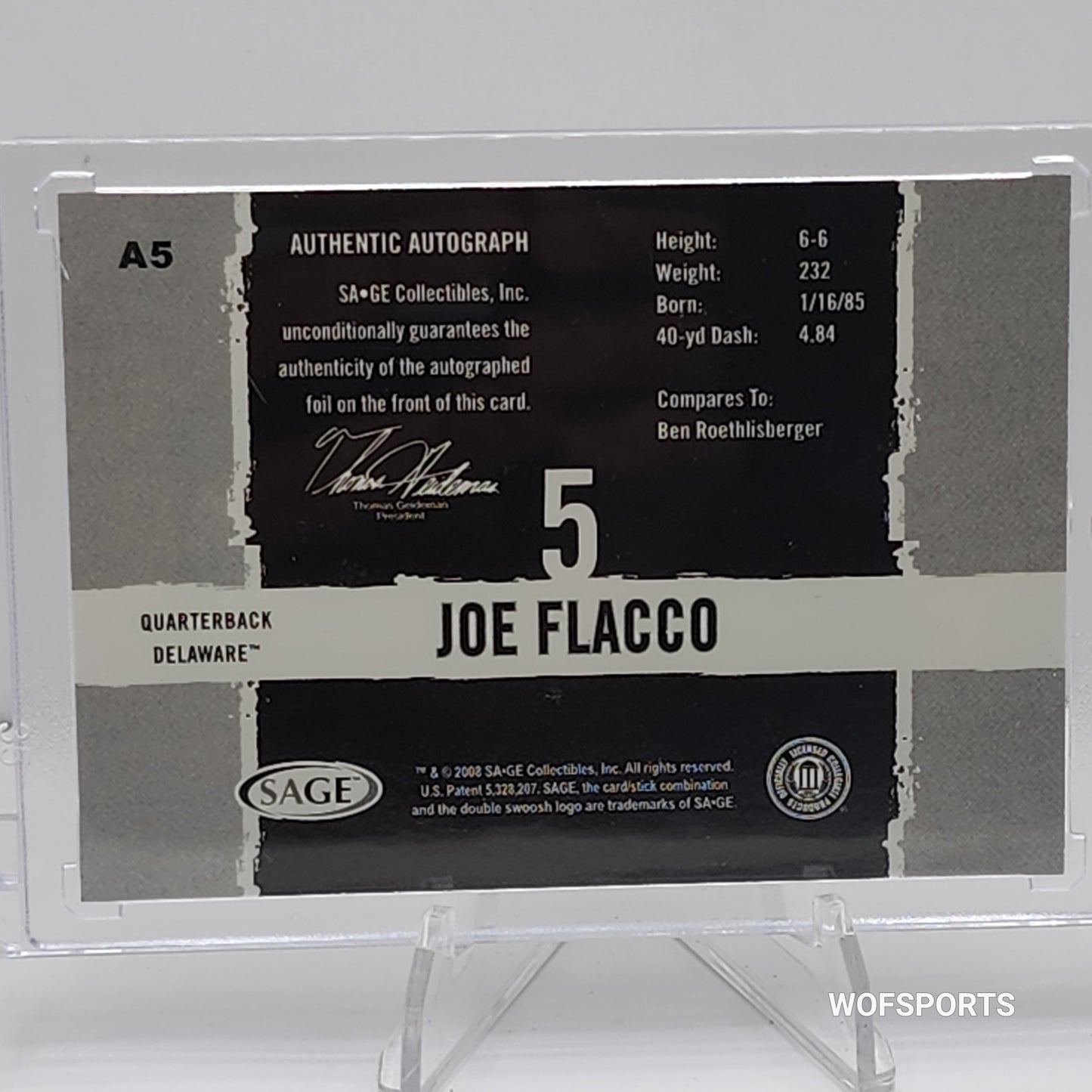2008 SAGE Hit Auto Joe Flacco #A5 Rookie Auto RC