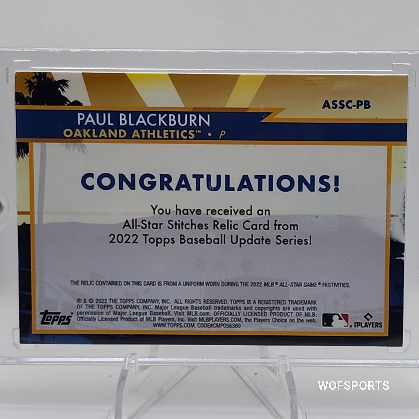 2022 Topps Stitches Relic 3/25 Paul Blackburn #ASSC-PB Oakland Athletics