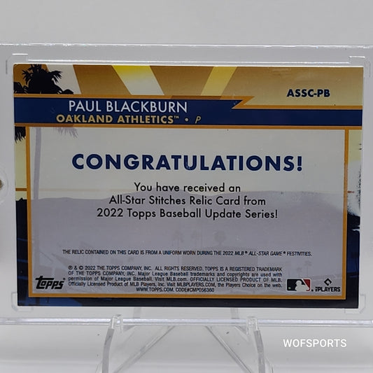 2022 Topps Stitches Relic 3/25 Paul Blackburn #ASSC-PB Oakland Athletics