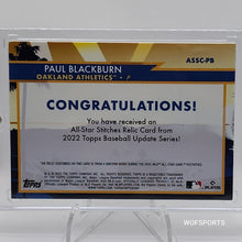 Load image into Gallery viewer, 2022 Topps Stitches Relic 3/25 Paul Blackburn #ASSC-PB Oakland Athletics
