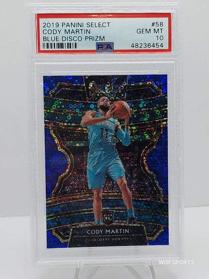 2019 Panini Select Blue Disco Prizm RC #58 Cody Martin #/25 Charlotte Hornets PSA 10 GEM Mint
