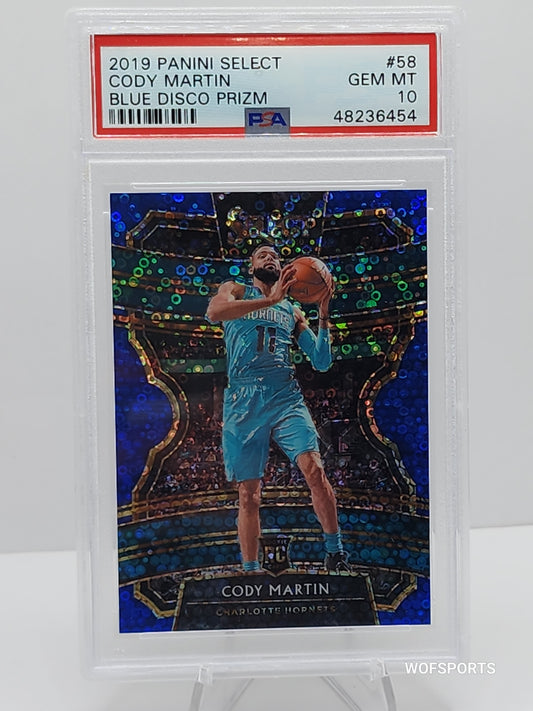 2019 Panini Select Blue Disco Prizm RC #58 Cody Martin #/25 Charlotte Hornets PSA 10 GEM Mint