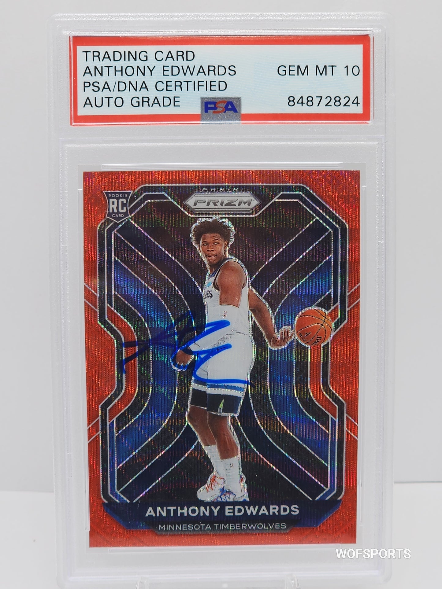 2020-21 Panini Prizm #258 Anthony Edwards RED Wave Autographs Rookie PSA 10 Gem Mint