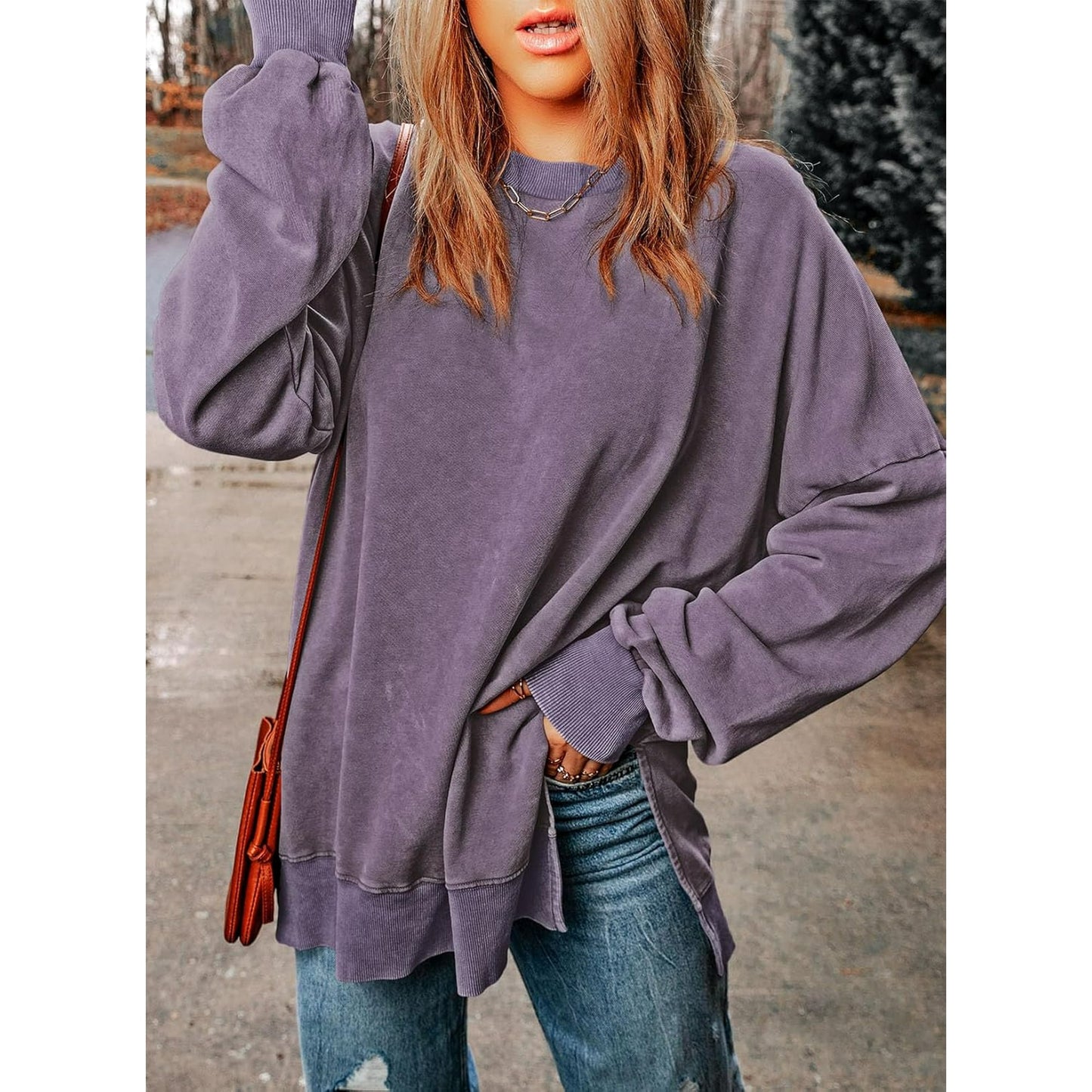 SHEWIN Women's Casual Long Sleeve Crewneck Lightweight Pullover Sweatshirt