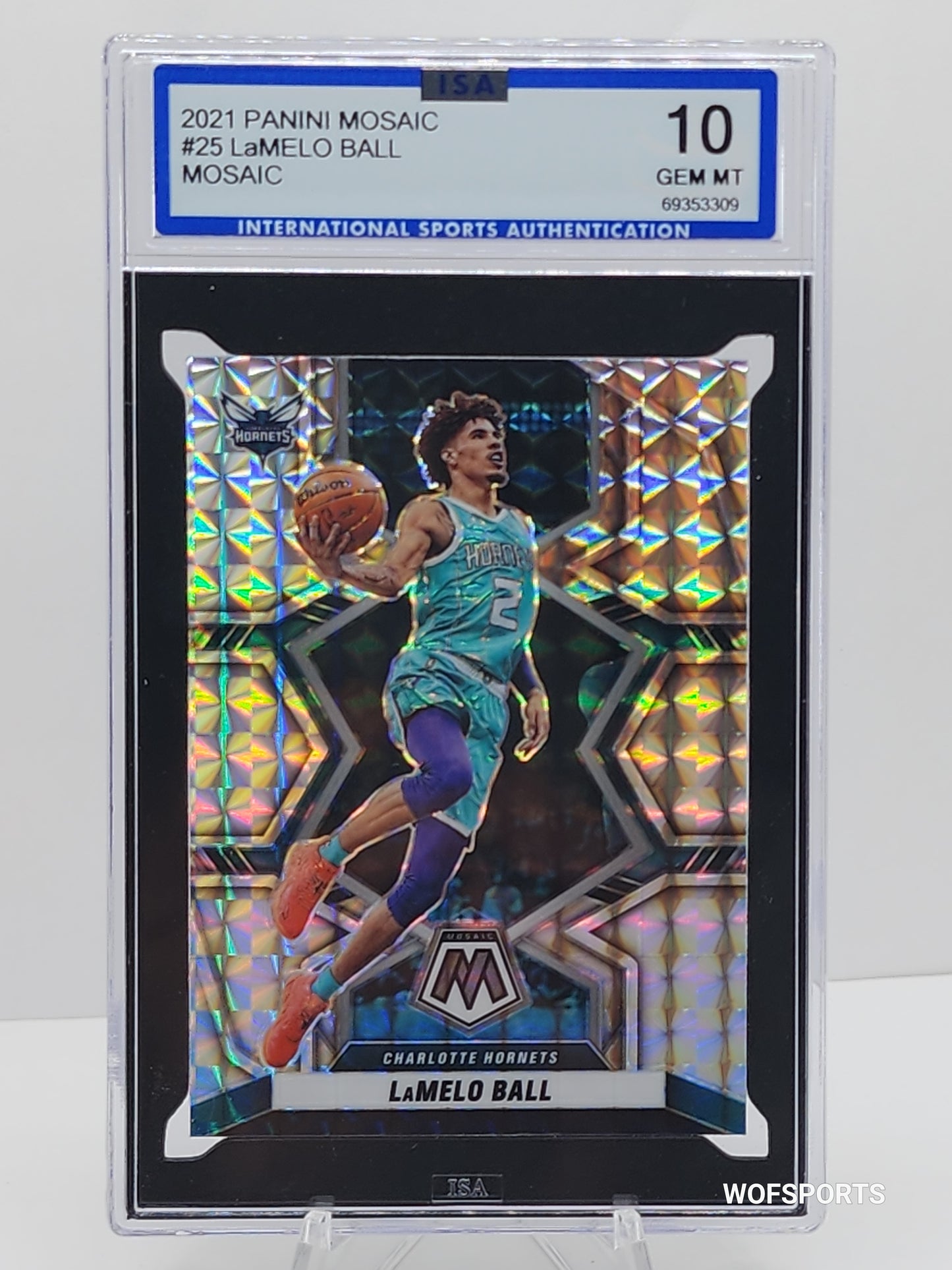 2021-22 Panini Mosaic LAMELO BALL Silver Mosaic #25 Charlotte Hornets ISA GEM Mint 10