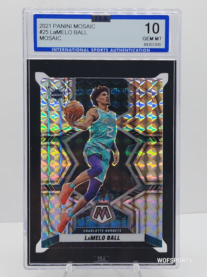 2021-22 Panini Mosaic LAMELO BALL Silver Mosaic #25 Charlotte Hornets ISA GEM Mint 10